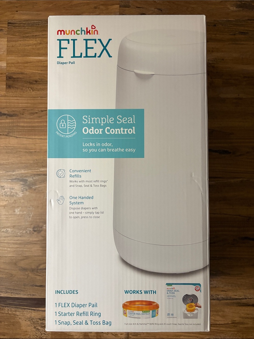Munchkin Flex Diaper Pail White with Teal Accent